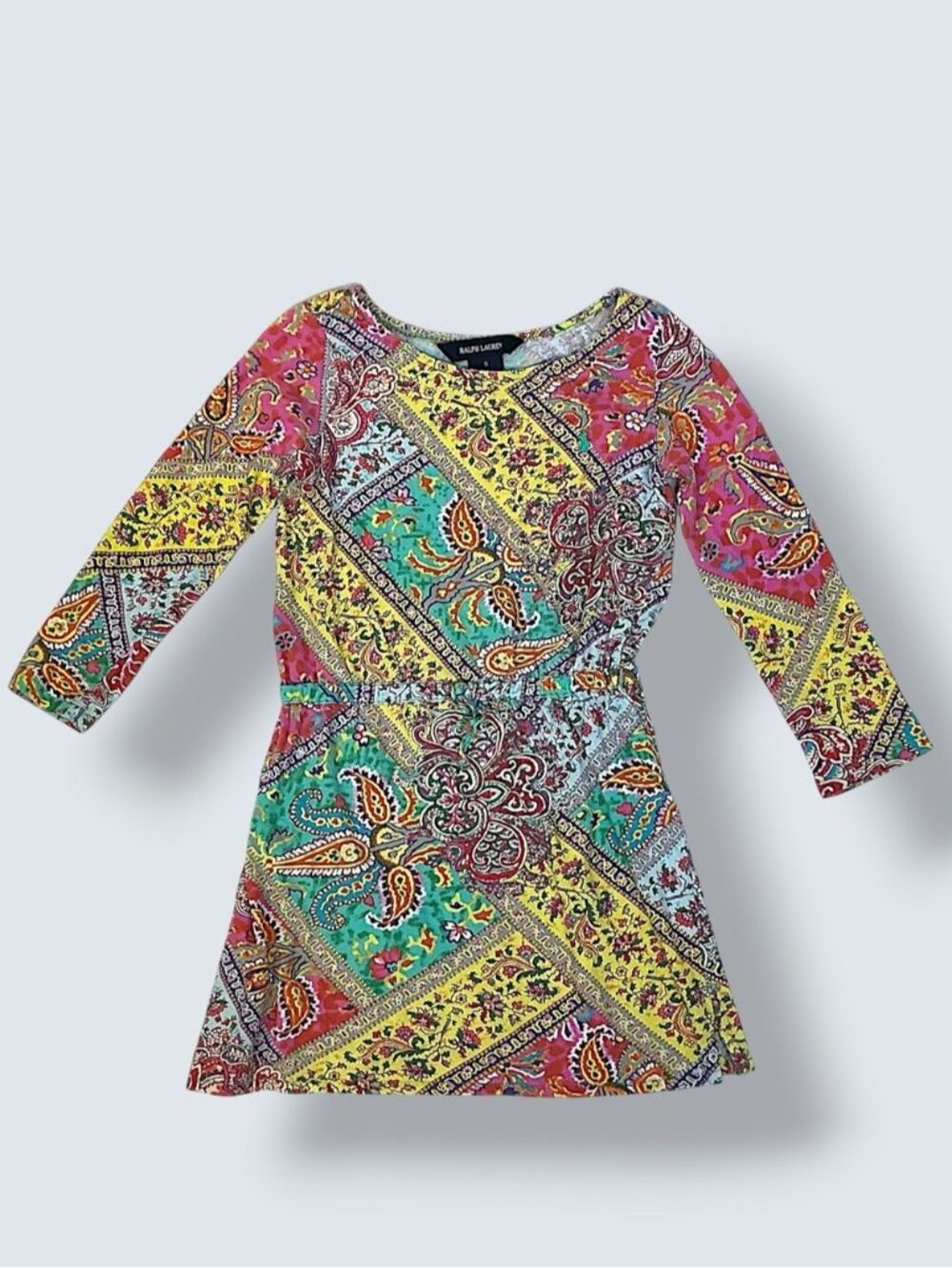 Ralph Lauren Dress 100% Cotton Long Sleeve Boho Patchwork Paisley Girls Size 5